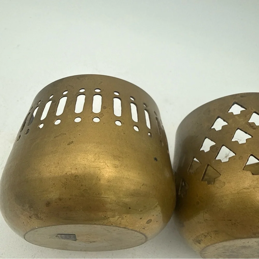 VTG  Brass votive/ Tealight Cardholders Cutout Patterns Bohemian Style India